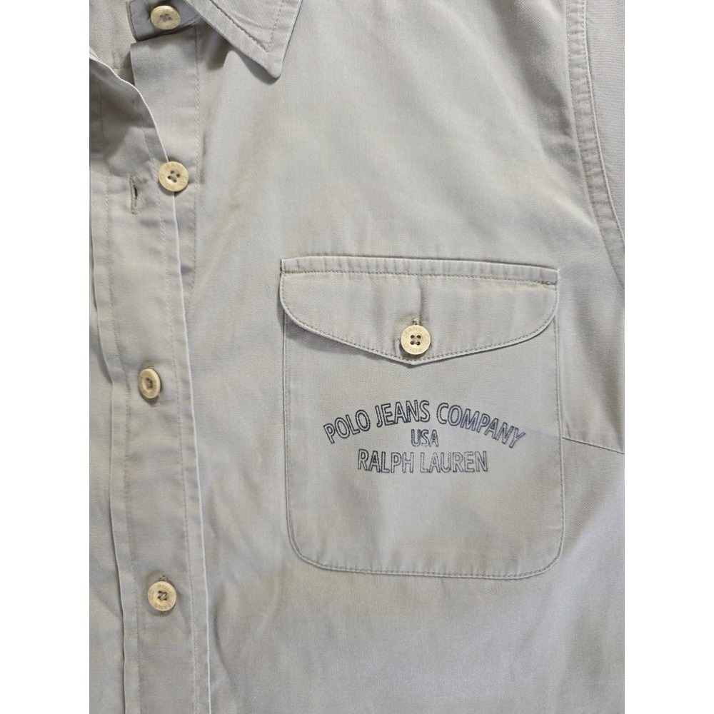 Vintage Polo Jeans Co Ralph Lauren Women's L Khaki Button Up Shirt Y2K - Picture 7 of 11